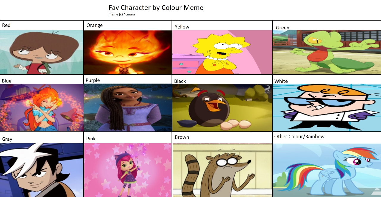 All Characters Color My Favourite Characters By Colour by fanbyjazzystar123 on DeviantArt