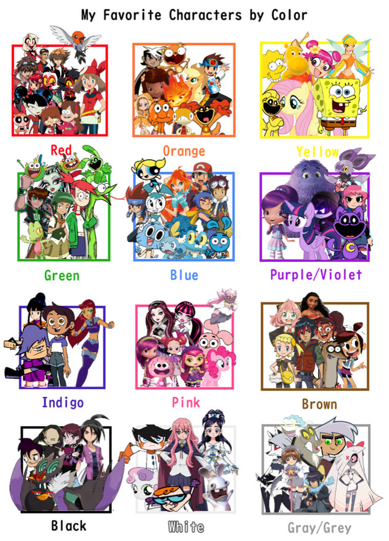 My favourite Characters By colors by fanbyjazzystar123 on DeviantArt