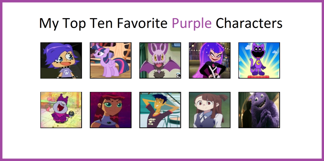 Purple Character Examples My top 10 Favourite Purple Characters (Volumen 1) by fanbyjazzystar123 ...