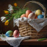 - colored eggs and colored flowers at Easter, gene