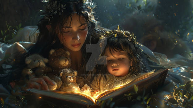 - A Mother Reads A Bedtime Story To Her Daughter, 