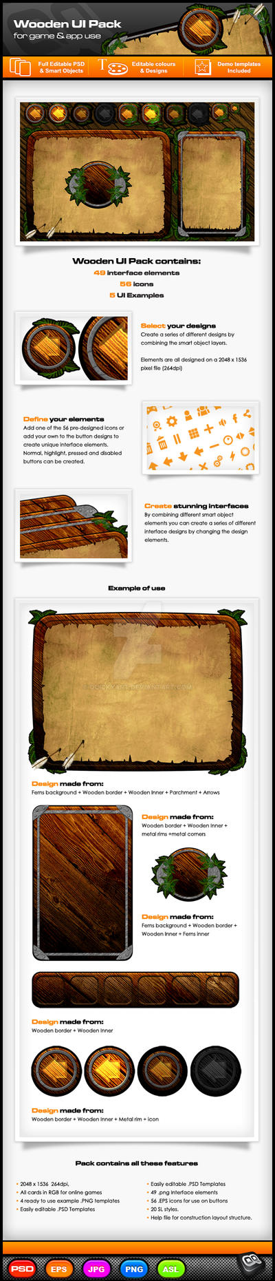 Wooden UI designs for games and apps by quickyart on DeviantArt