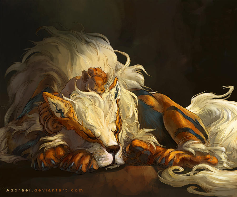 Arcanine and vulpix by Adorael