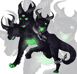 [$] 3-headed green demon doggo