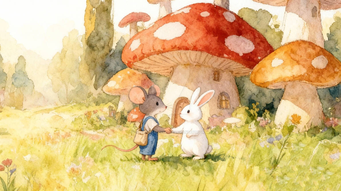 Mini Mouse With Rabbit The Little Mouse and the Little White Rabbit by WatercolorNessie on ...