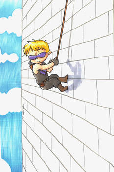 Hawkeye... not falling off a wall, for once