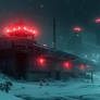 A Sci-fi base in A winter storm and red lights