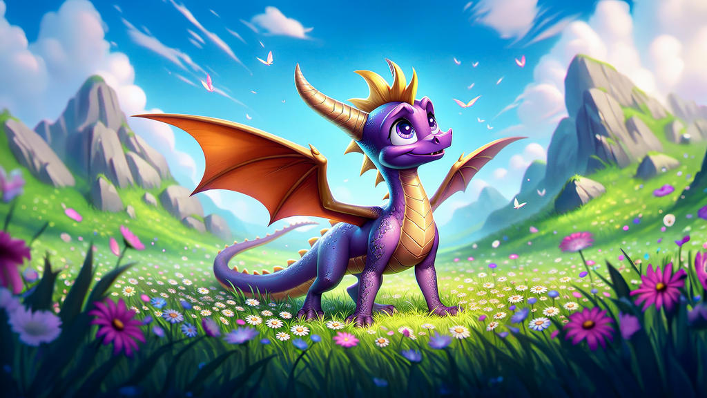 Young Spyro the Dragon daydreaming