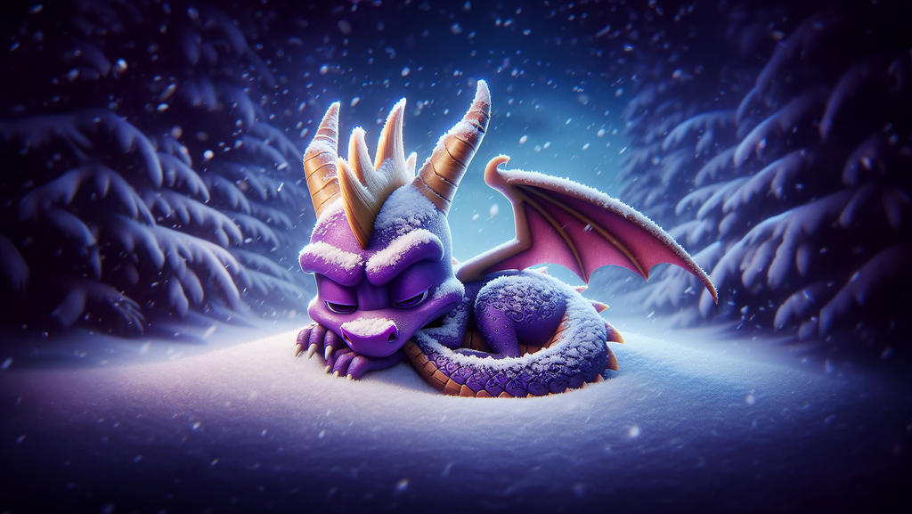 Spyro sleeping in the snow