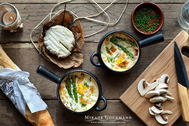 Cocotte with asparagus and mushro