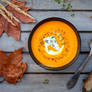 Hot pumpkin soup with blue cheese.