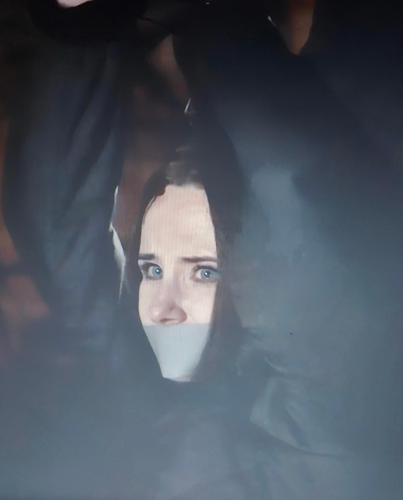 Brunette journalist tape gagged