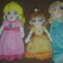 Peach, Daisy, and Rosalina Plushies