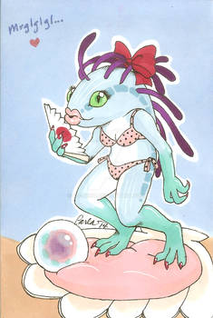 Murloc in a pink bikini