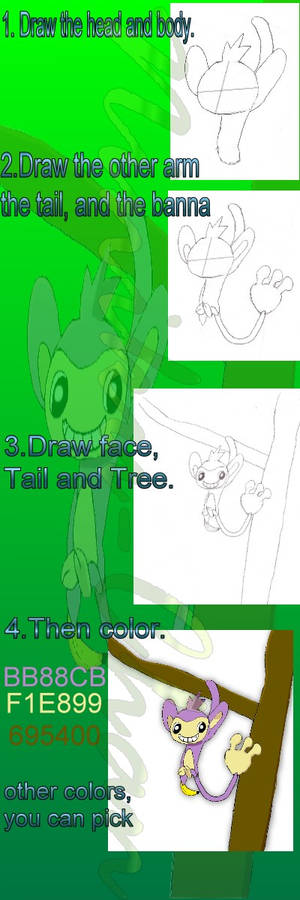 Drawing Aipom in 4 steps