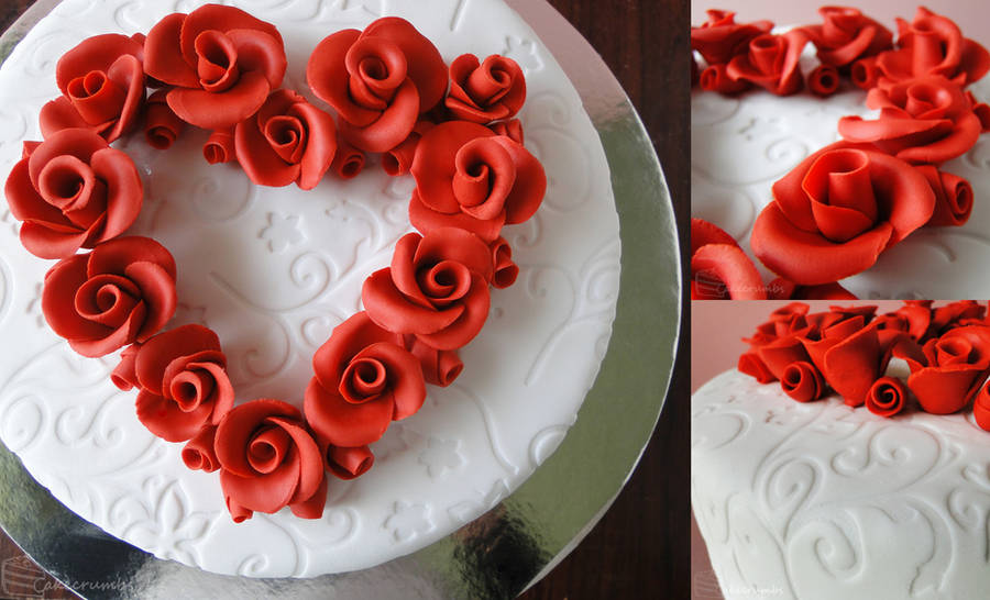 Commission: Heart of Roses Wedding Cake by cakecrumbs