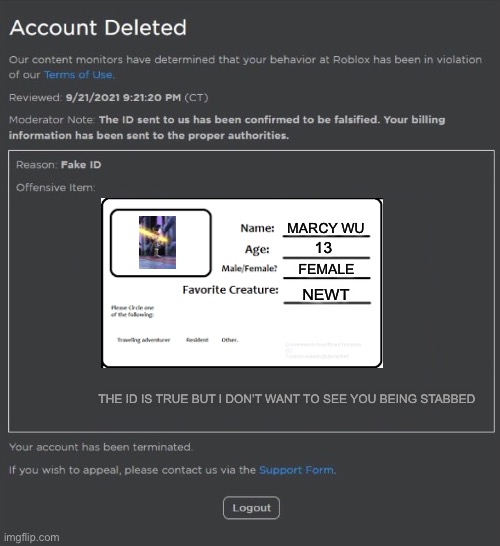 Fake Id Bans in a nutshell : r/bloxymemes