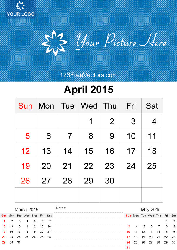April 2015 Calendar Template Vector Free by 123freevectors on DeviantArt