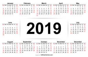 Calendar 2019 Template Free Vector