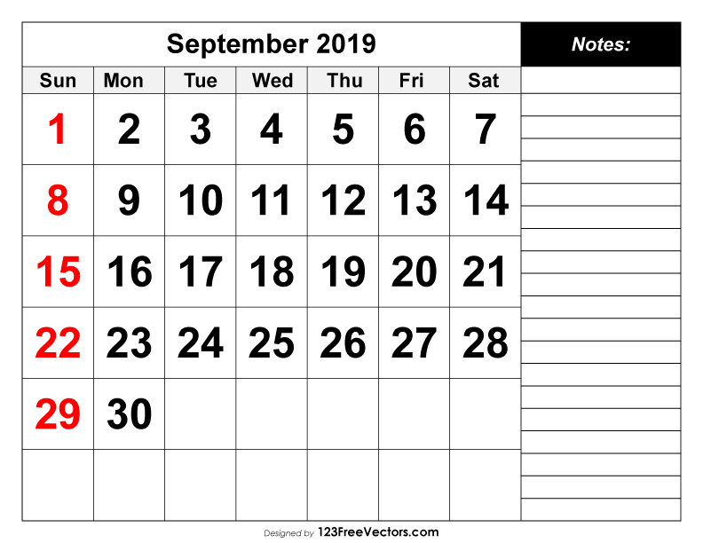 september 2019 printable calendar free vector by 123freevectors on deviantart
