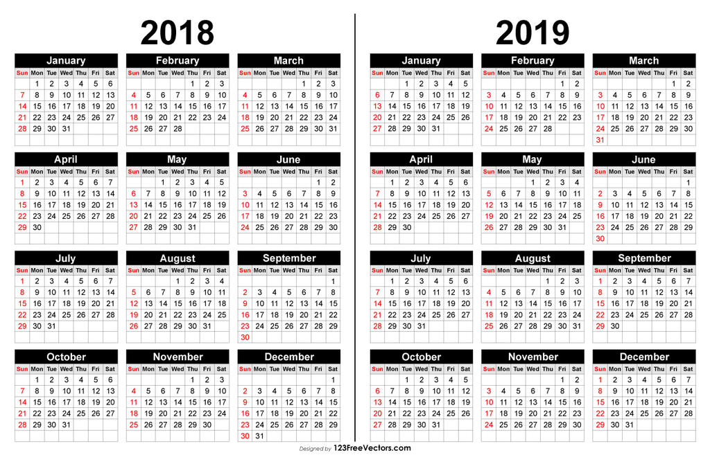 2018 and 2019 Calendar Free Vector by 123freevectors on DeviantArt