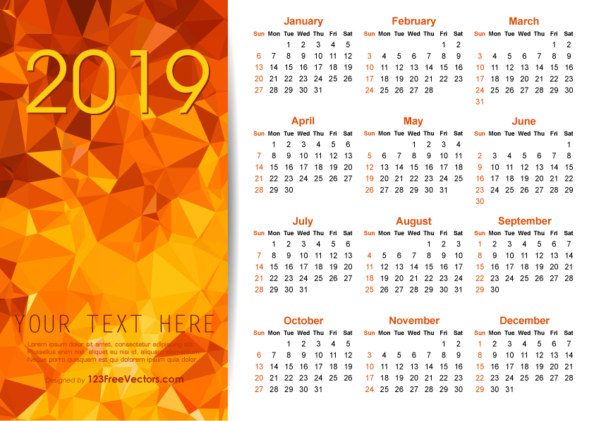 Orange Polygon 2019 Calendar Free Vector By 123freevectors On Deviantart