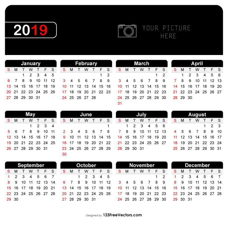 printable yearly calendar 2019 free vectors by 123freevectors on deviantart