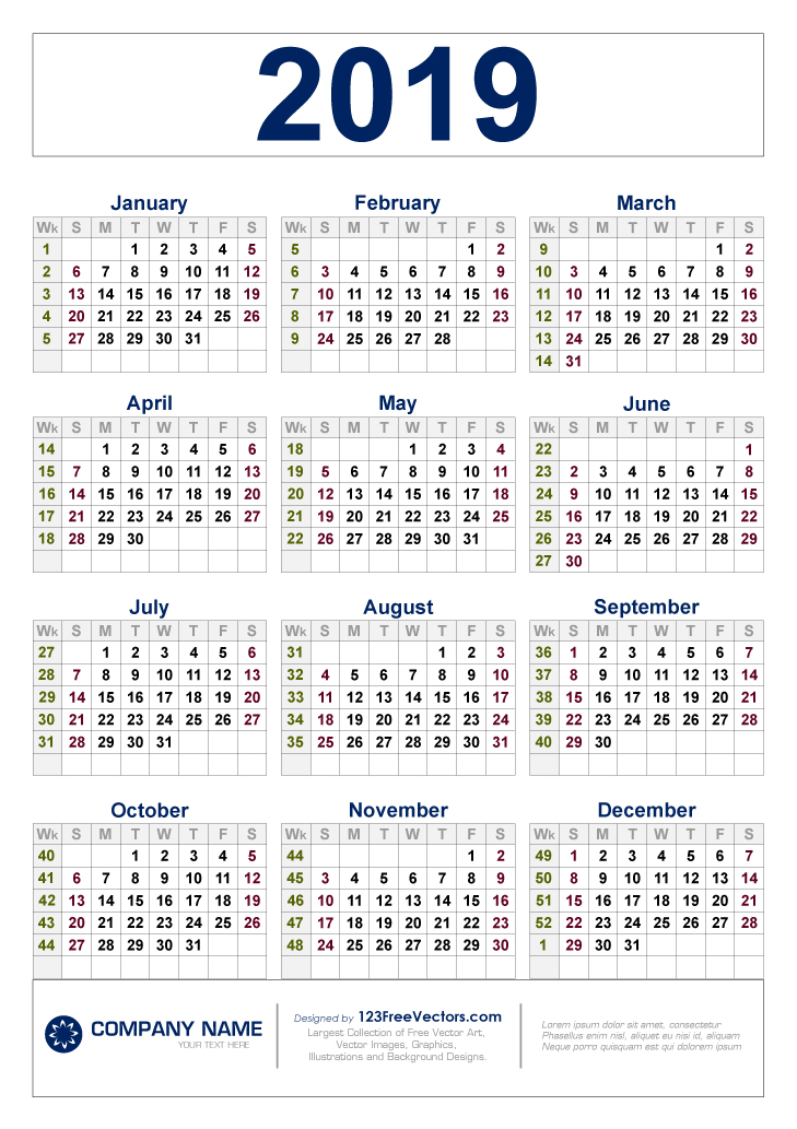 download 2019 calendar with week numbers free pdf by personal diary template