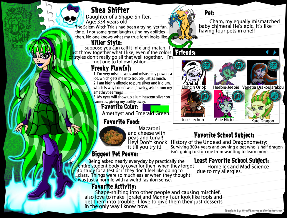 Shea Shifter Monster High Bio Page