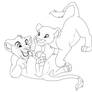 Simba and Nala playing lineart