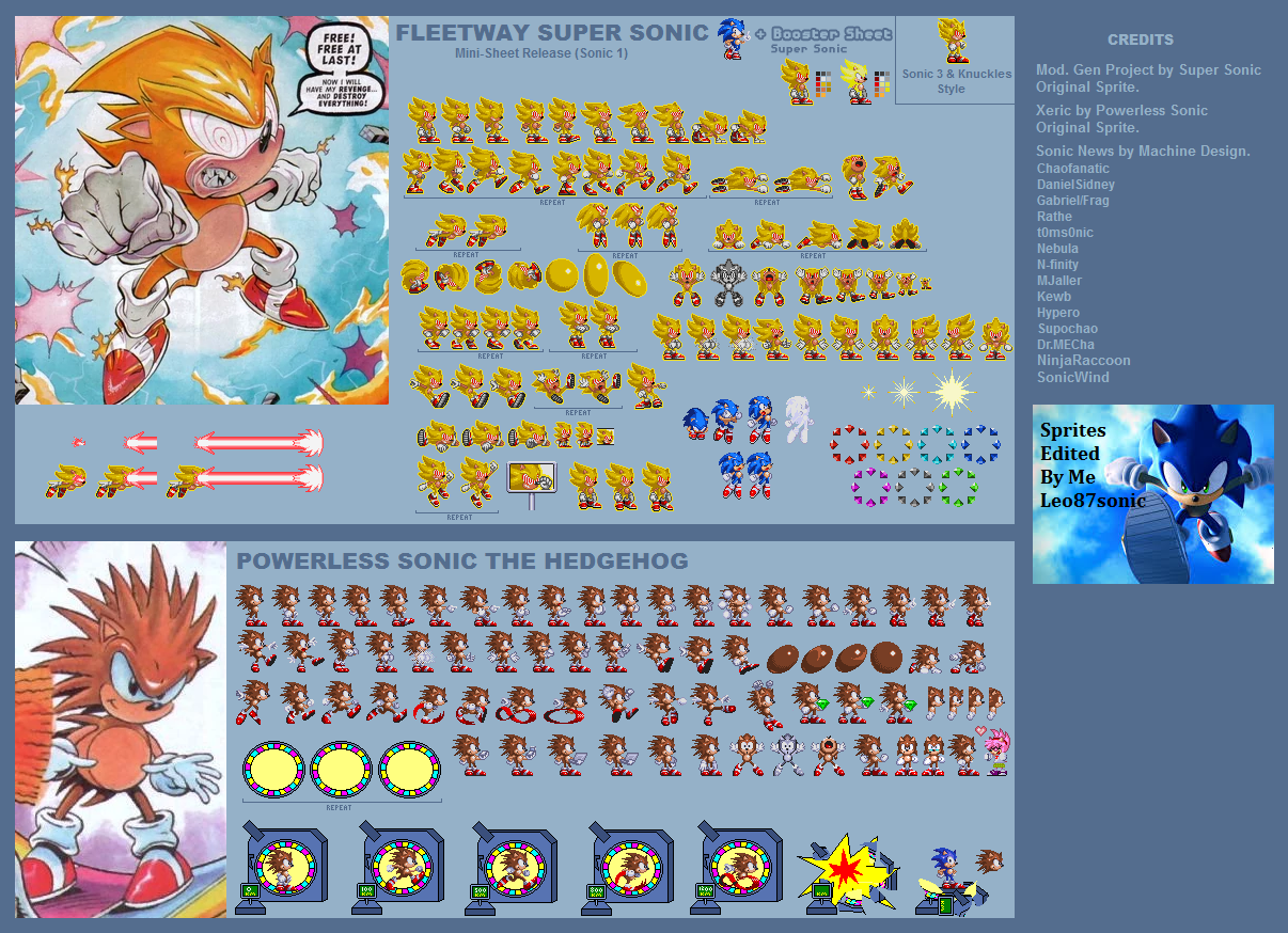 Custom / Edited - Sonic the Hedgehog Media Customs - Powerless Sonic ( Fleetway, Sonic 3-Style) - The Spriters Resource