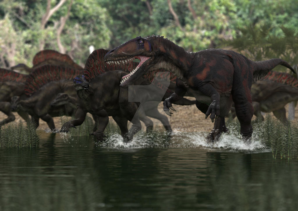 Carcharodontasaurus hunting Ouranosaurus