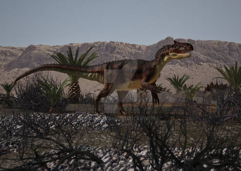 allosaurus shadowing the herd