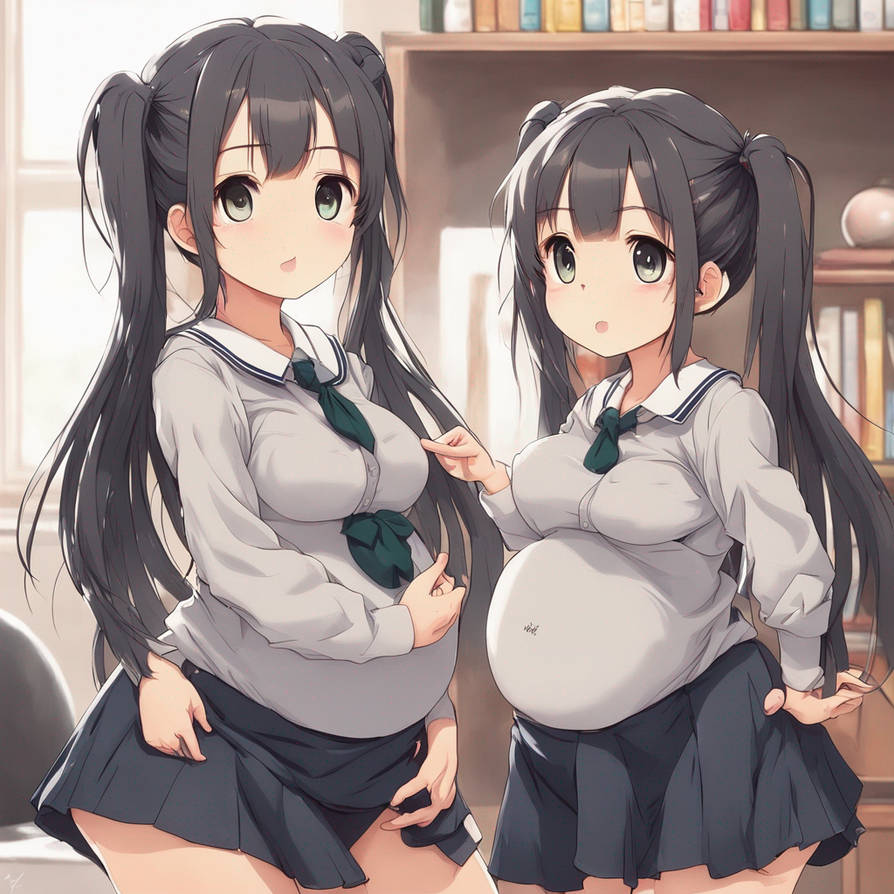 Pregnant Big belly school uniform twintails Side