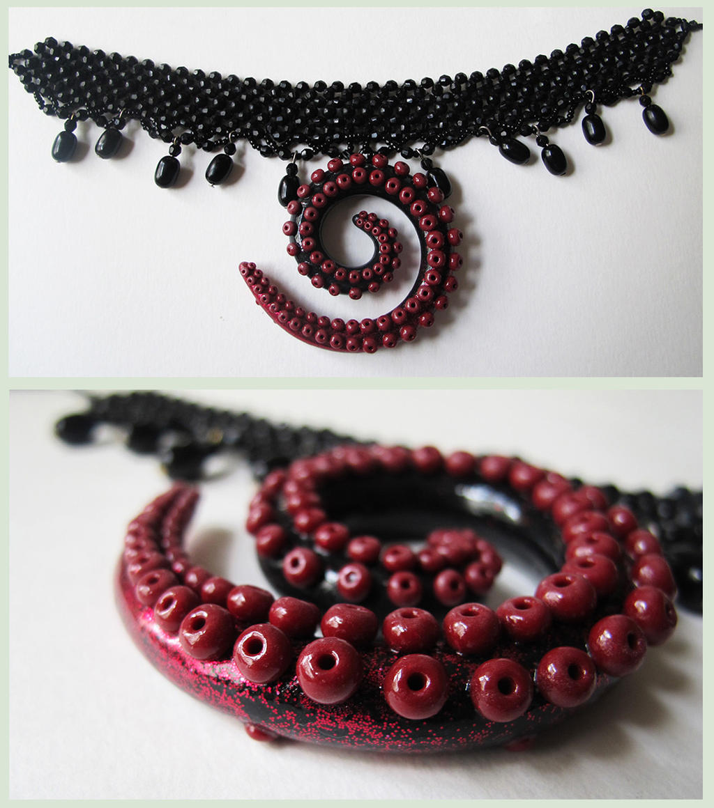 Red Glitter Swirl Tentacle Choker