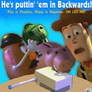 He's puttin' 'em in Backwards!