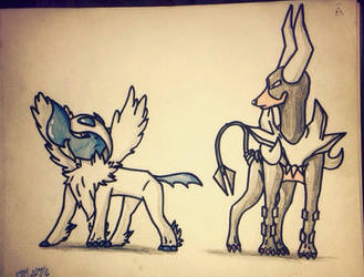 Mega Absol and Mega Houndoom