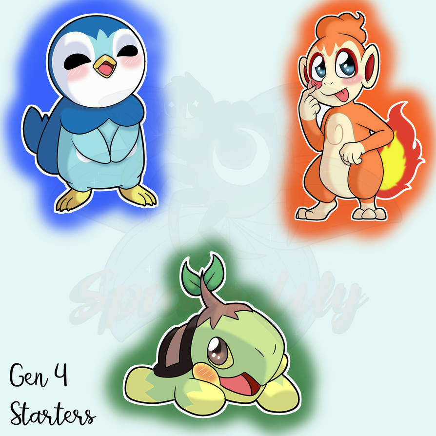 Gen 4 Starters by SpiderLilyArtestry on DeviantArt