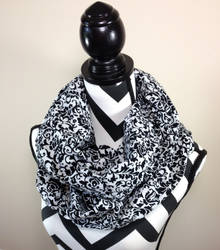 Black and White Damask Print Infinity Scarf