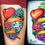 New school roses and hearth in line tattoo