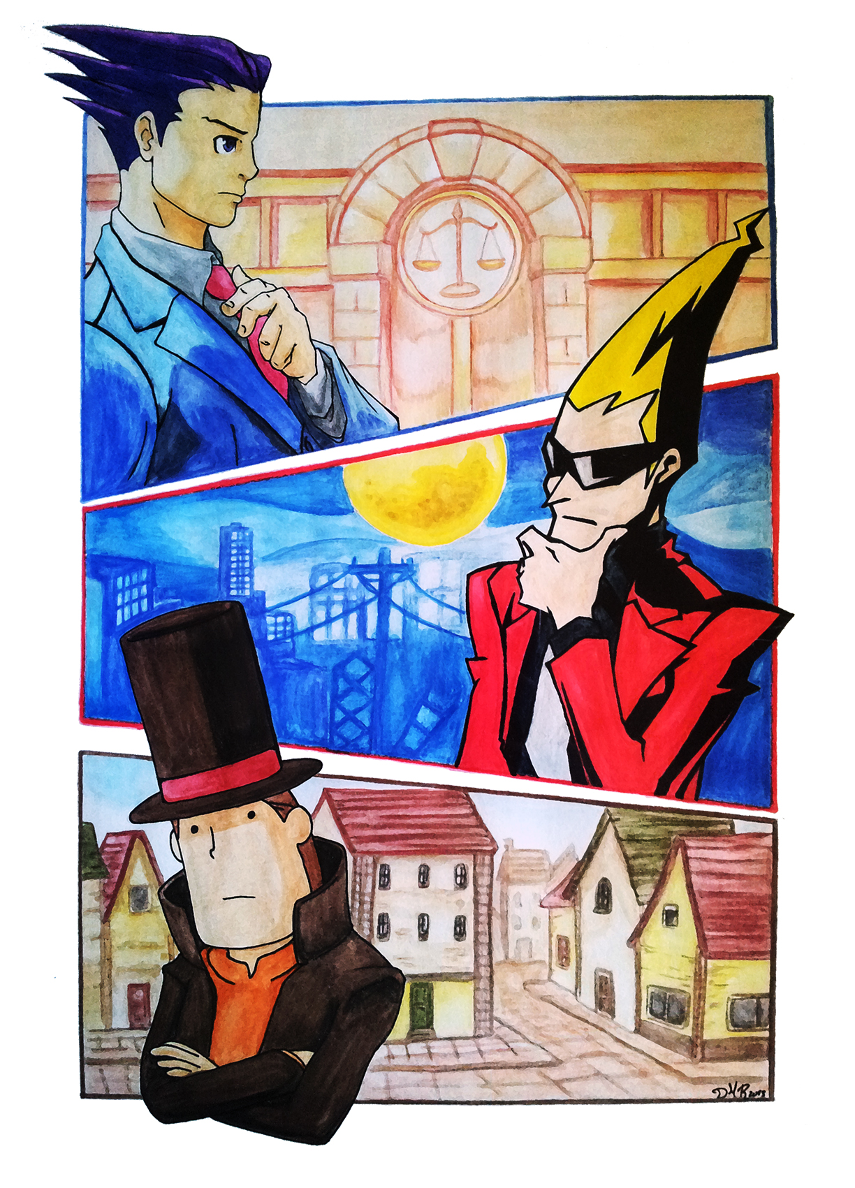 Phoenix wright, Sissel and professor Layton