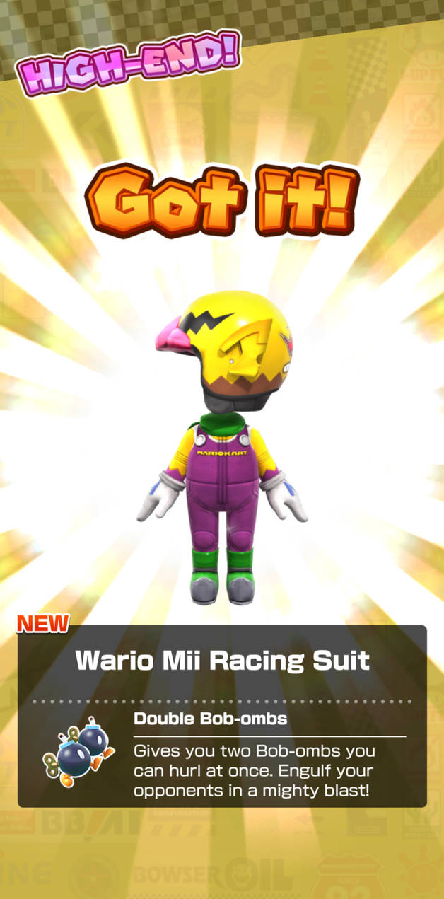 Mario Kart Tour Wario Mii Racing Suit Unlocked by Legobuilder100 on