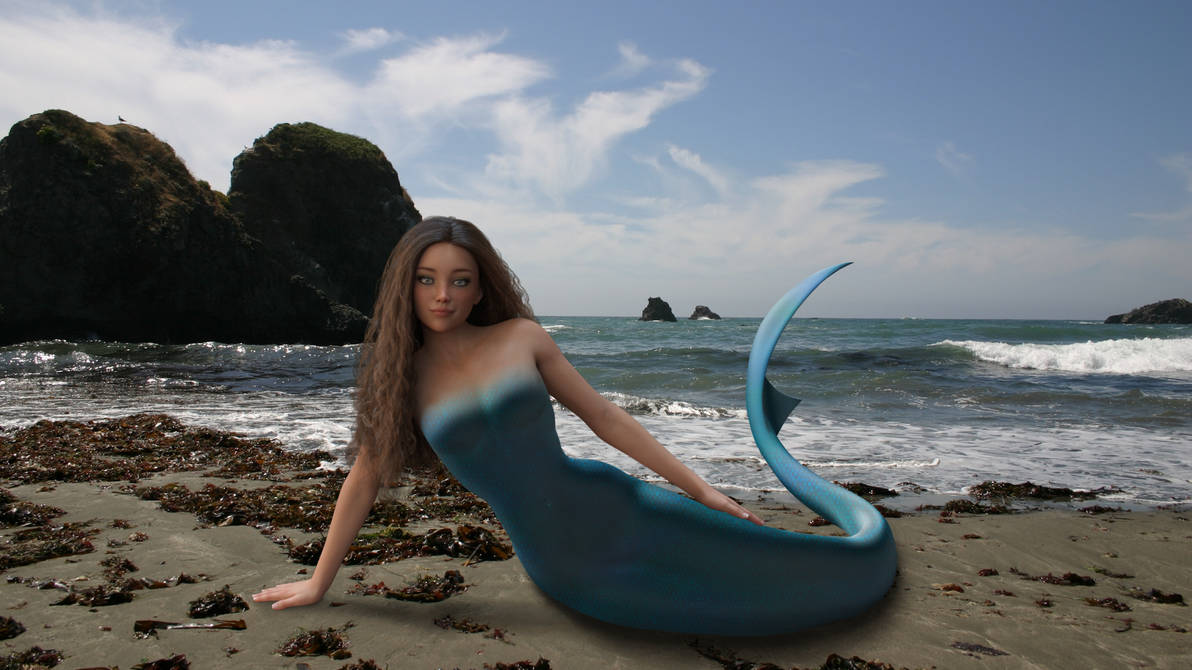 Mermaid lying on side on beach by Beornman on DeviantArt