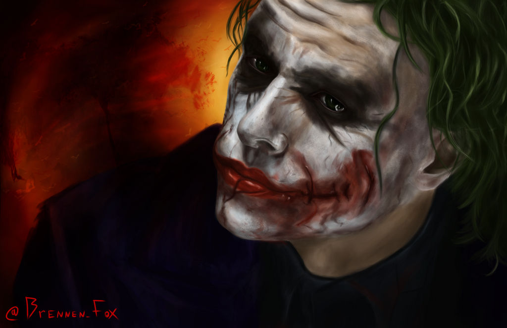 Joker art. Джокер хит Леджер улыбается.