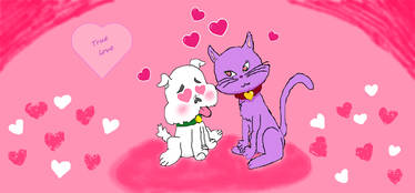 Puppy-kitty love: Mogumogu and Lily-chan