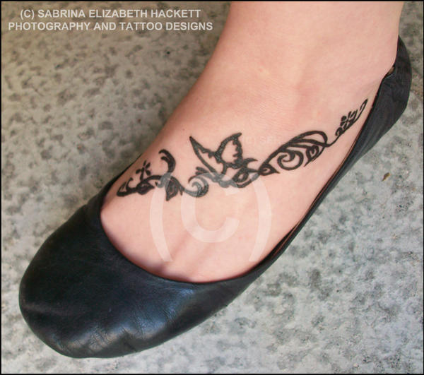 Butterfly and Vine Foot Tattoo by Hitomii on DeviantArt