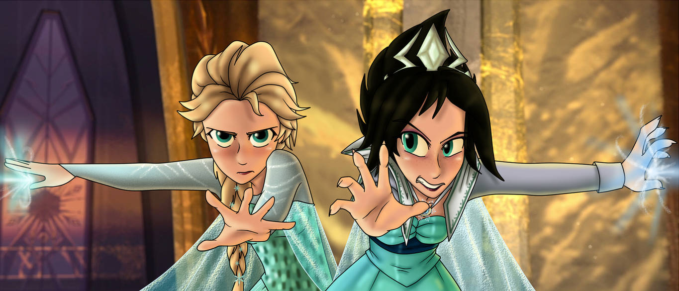 Elsa Challenges Frozen fight 1_Elsa and Rebecca (Evil Queen) by NamyG on DeviantArt