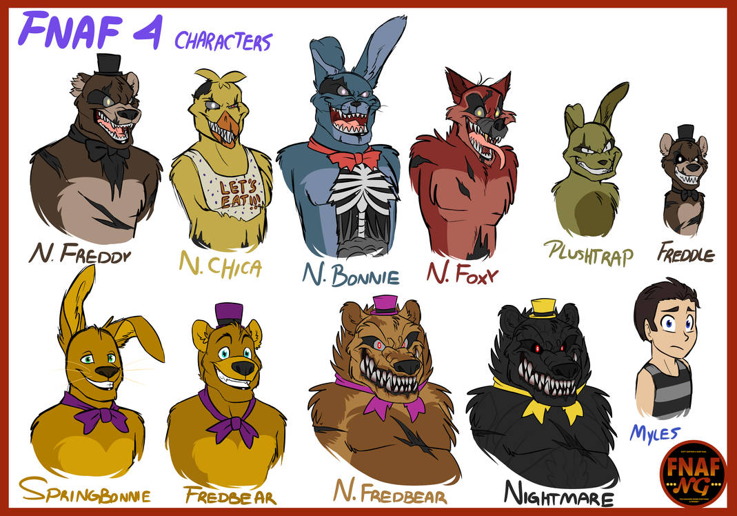 Fnafngfnaf 4 Characters By Namygaga On Deviantart - all fnaf characters names and pictures