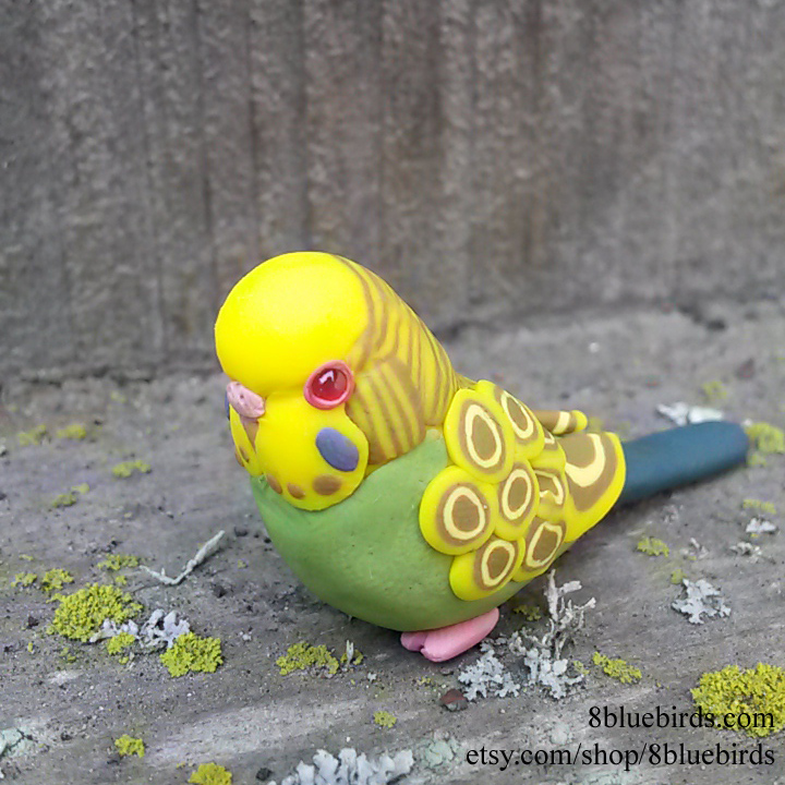 Green Fallow Budgie Figurine