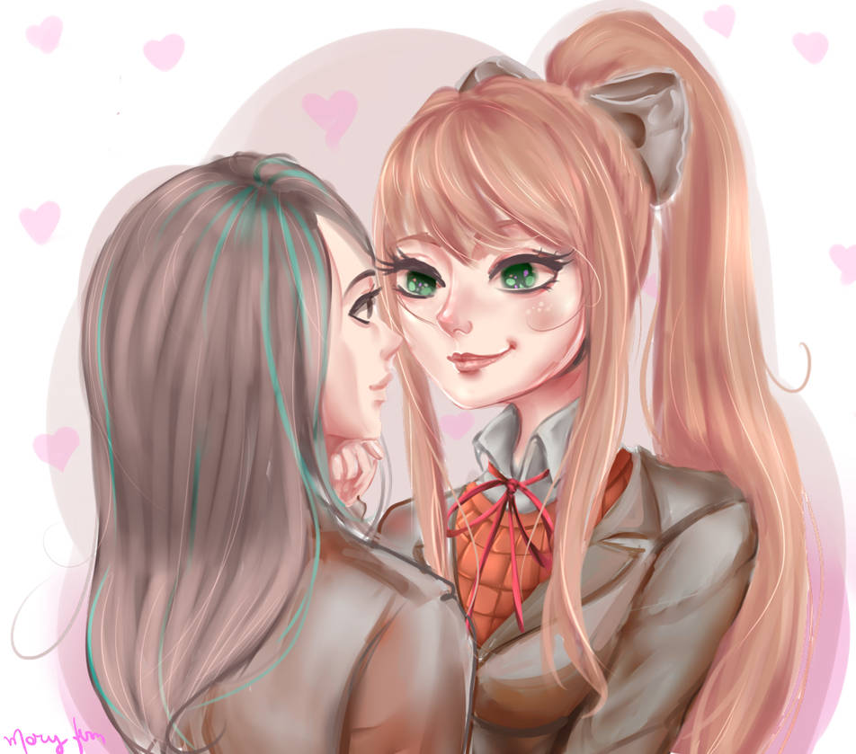 DDLCMonika x female protagonist finished by MaryFern on DeviantArt